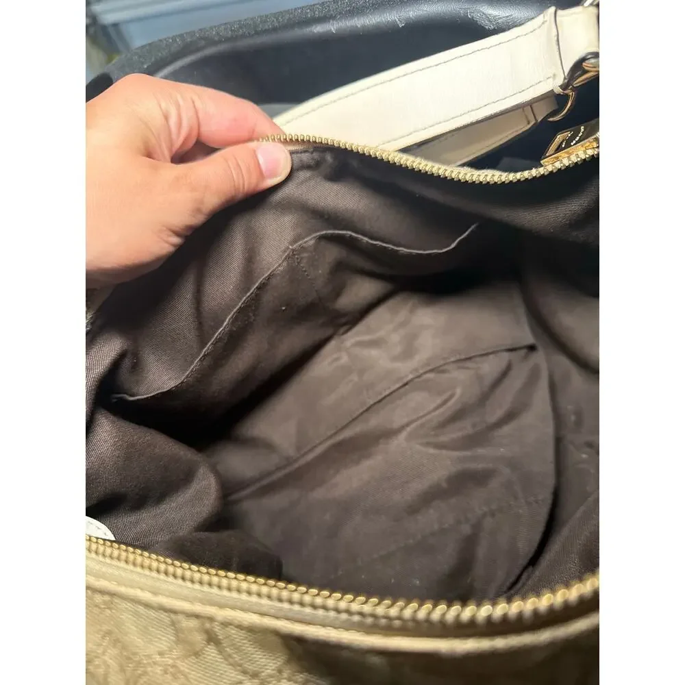 Coach F58284 Celeste Convertible Hobo Khaki Chalk Signature Shoulder Crossbody